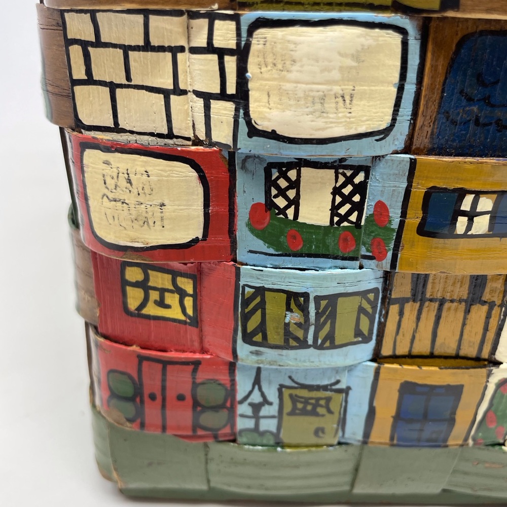 Caro Nan Handmade Painted Vintage USA Lidded Lined Basket Purse Tote Folk Art - Picture 2 of 14